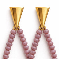 Orecchini pendenti geometrici oro con cristalli rosa antico | Orecchini lunghi a V boho eleganti donna