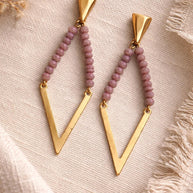 Orecchini pendenti geometrici oro con cristalli rosa antico | Orecchini lunghi a V boho eleganti donna