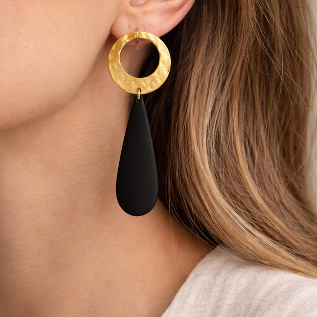 Orecchini pendenti neri e oro a goccia | Orecchini minimal moderni eleganti donna | Leggeri chic