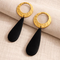 Orecchini pendenti neri e oro a goccia | Orecchini minimal moderni eleganti donna | Leggeri chic