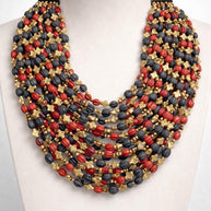 Collana boho etnica in semi naturali e legno fatta a mano| Collana statement multigiro con chiusura a bottone| Regalo etnico donna