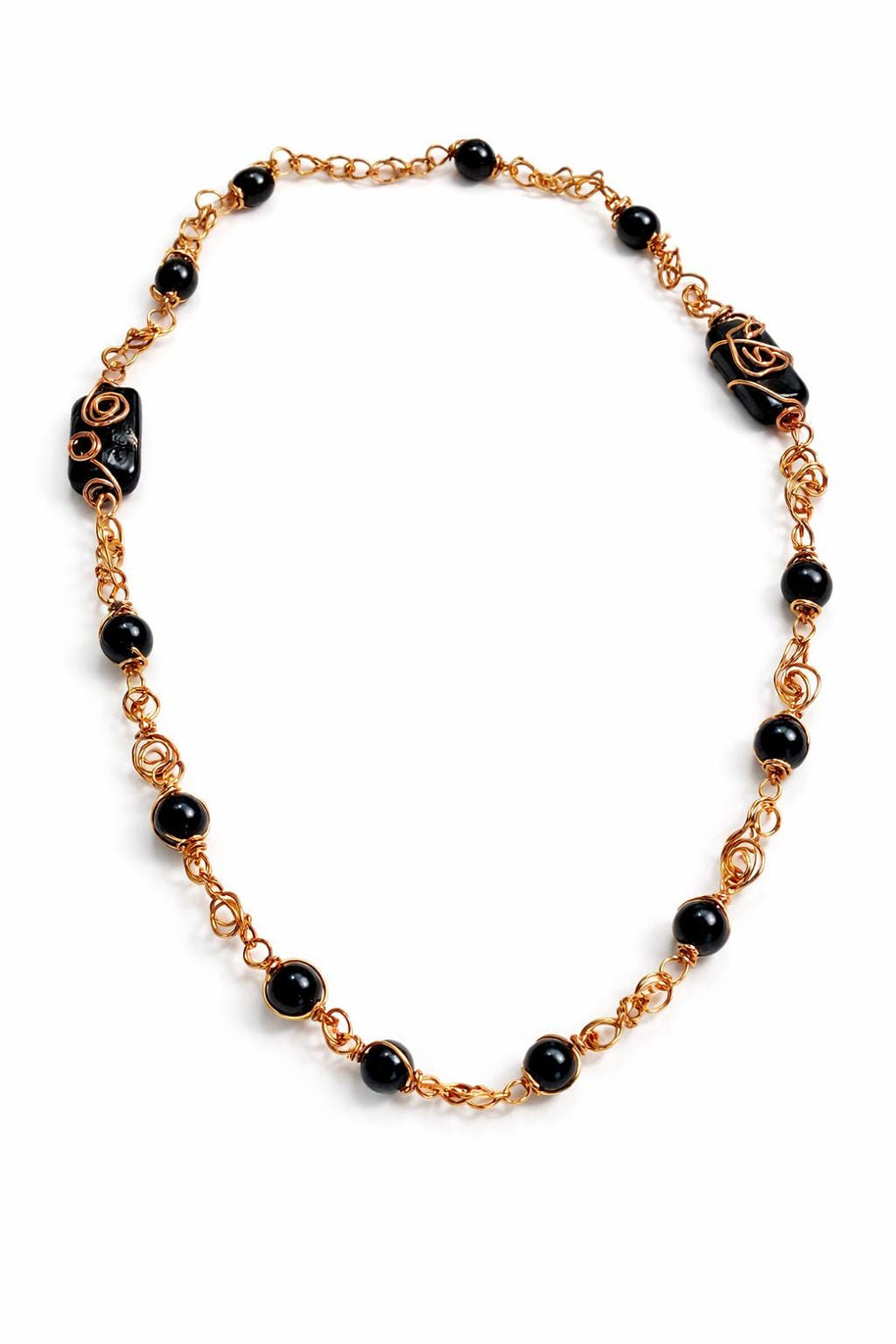 Collana lunga onice nera e rame| Collana boho elegante donna| Gioiello artigianale con pietre nere| Idea regalo donna