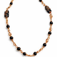Collana lunga onice nera e rame| Collana boho elegante donna| Gioiello artigianale con pietre nere| Idea regalo donna