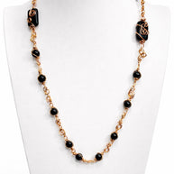 Collana lunga onice nera e rame| Collana boho elegante donna| Gioiello artigianale con pietre nere| Idea regalo donna