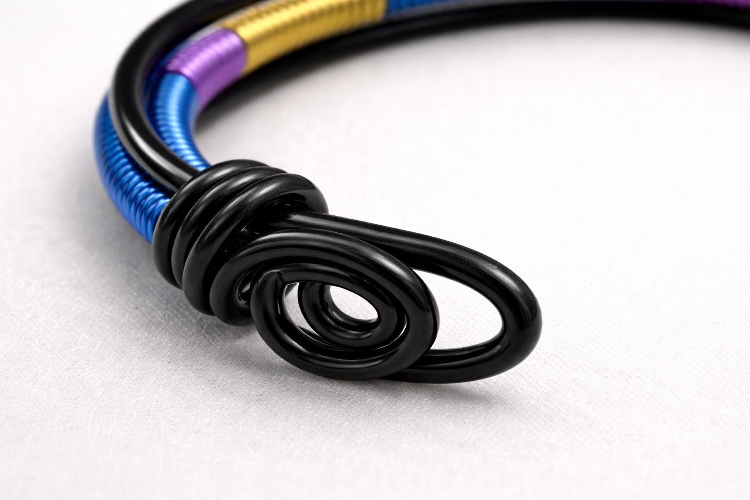Bracciale rigido nero in alluminio con spirali| Bracciale aperto regorabile minimal| Gioiello stile industriale moderno| Regalo unisex