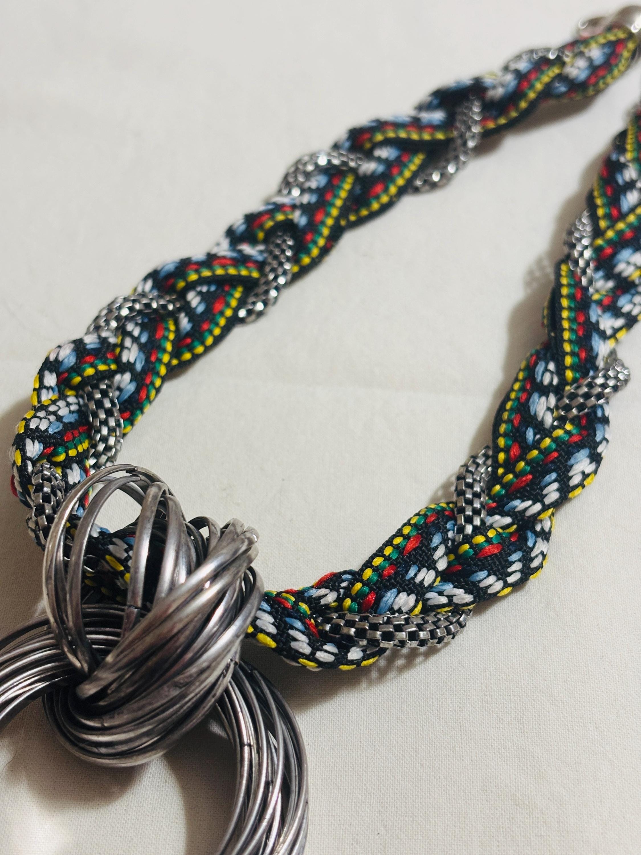 Collana etnica statement con ciondolo maxi argento | Collana tribale multicolor girocollo donna estate mare Boho
