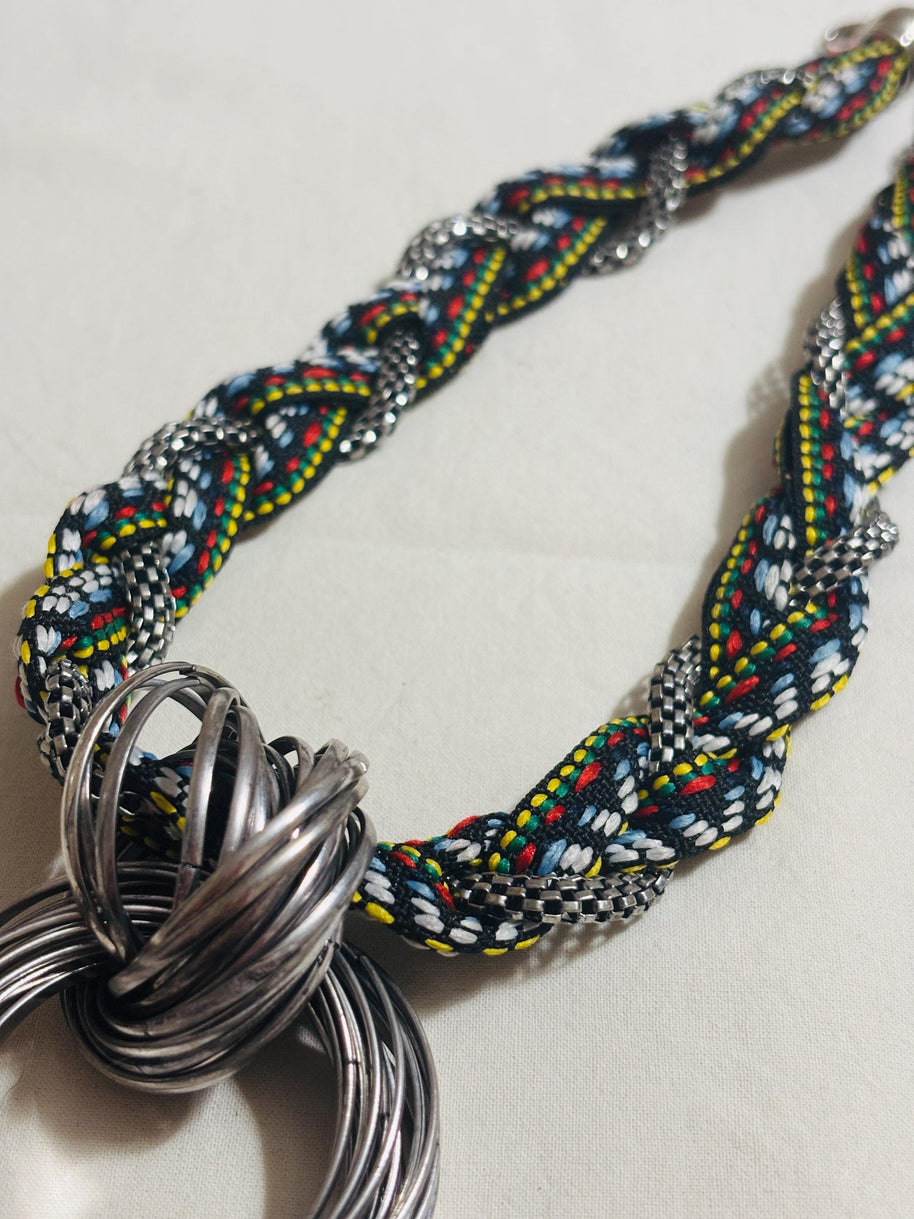 Collana etnica statement con ciondolo maxi argento | Collana tribale multicolor girocollo donna estate mare Boho