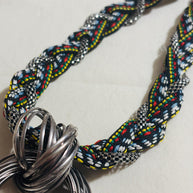 Collana etnica statement con ciondolo maxi argento | Collana tribale multicolor girocollo donna estate mare Boho