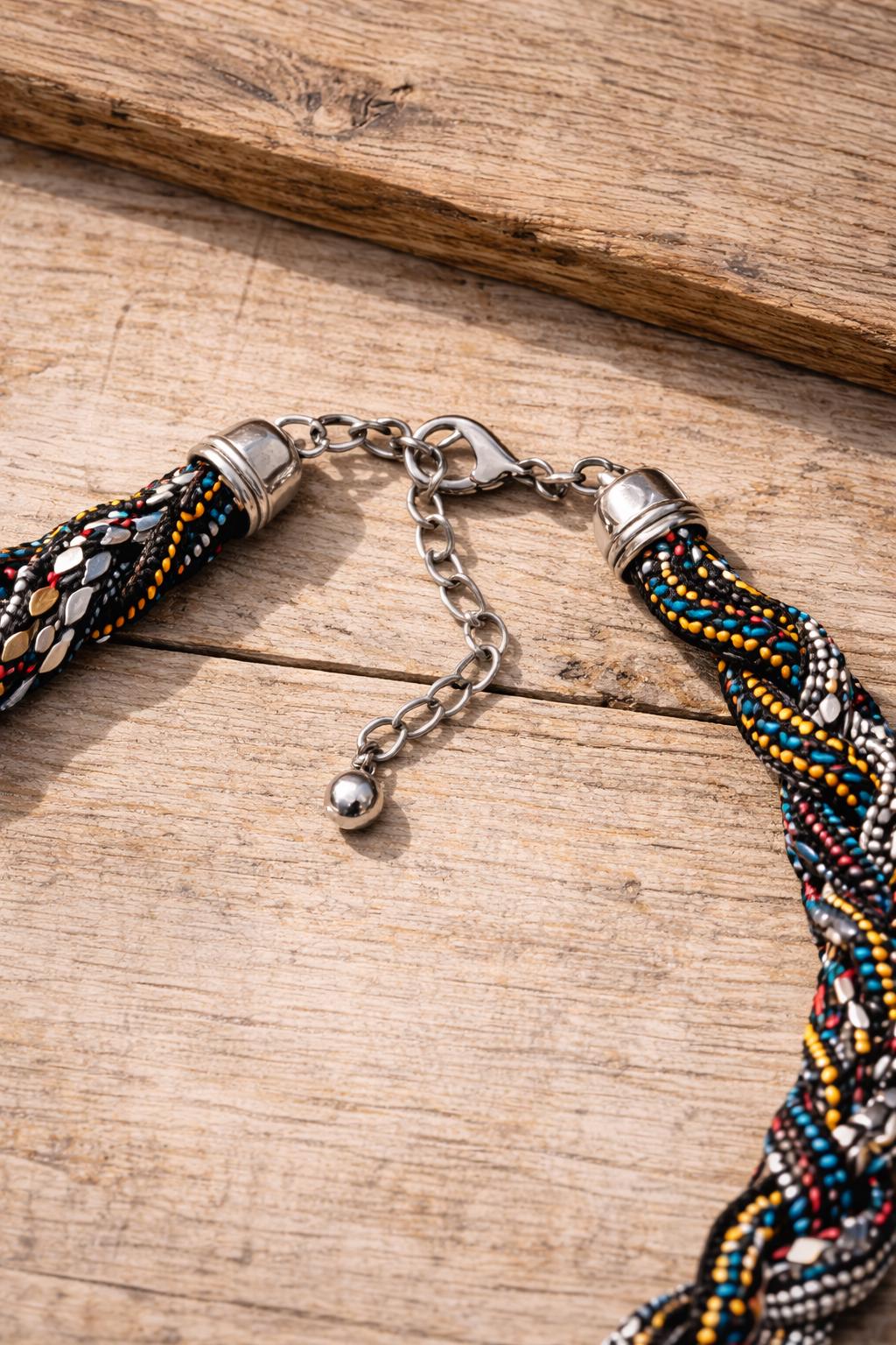 Collana etnica statement con ciondolo maxi argento | Collana tribale multicolor girocollo donna estate mare Boho