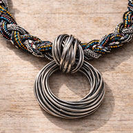 Collana etnica statement con ciondolo maxi argento | Collana tribale multicolor girocollo donna estate mare Boho