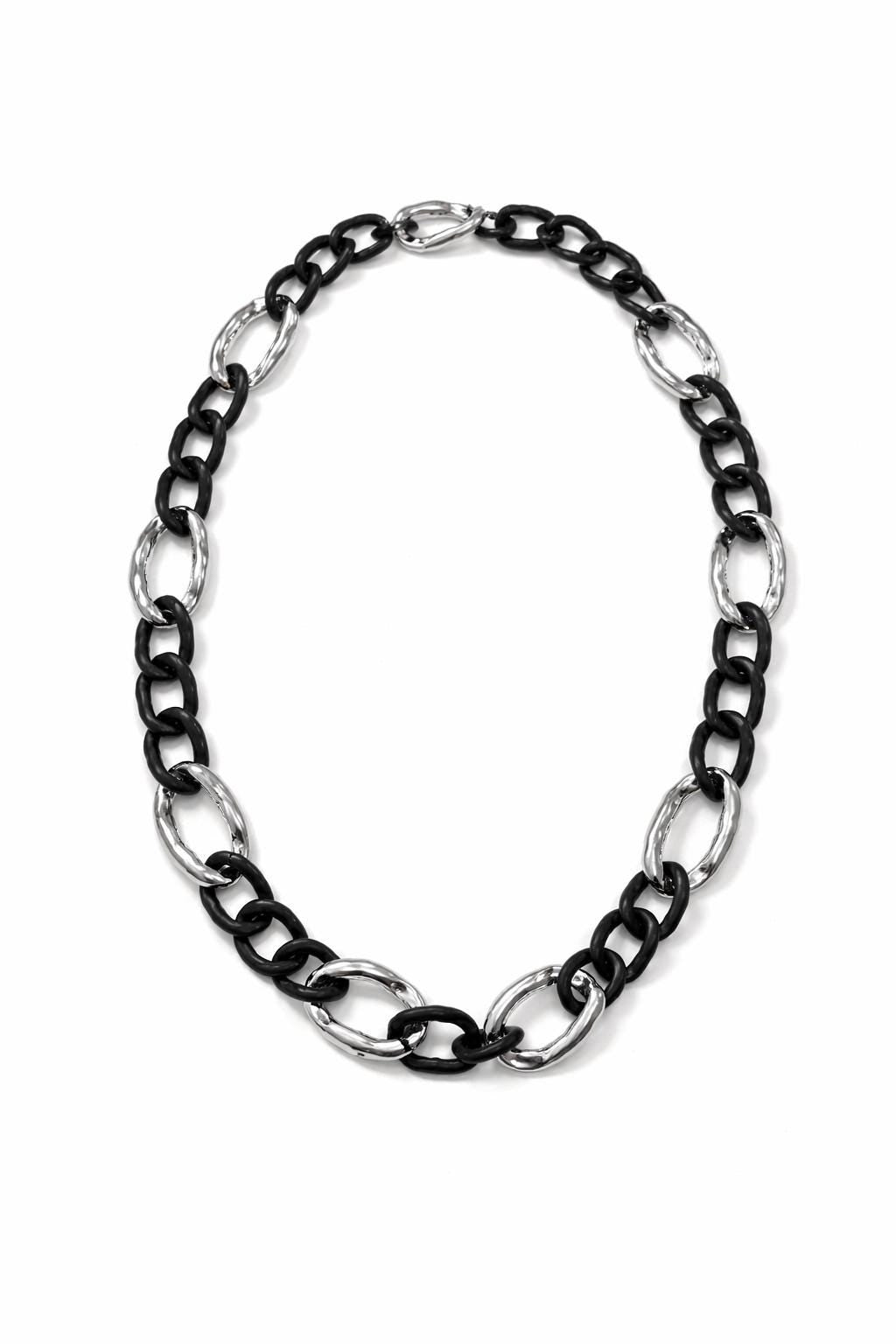 Collana catena maxi nera e argento maglia grossa lunga | Collana statement donna stile rock industrial urban chic