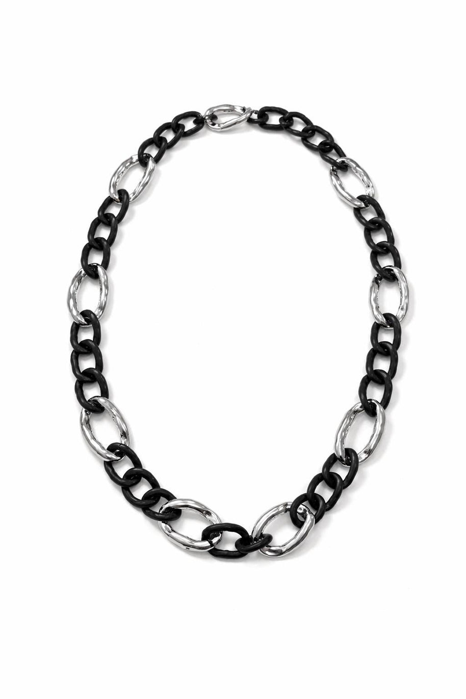 Collana catena maxi nera e argento maglia grossa lunga | Collana statement donna stile rock industrial urban chic