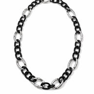 Collana catena maxi nera e argento maglia grossa lunga | Collana statement donna stile rock industrial urban chic