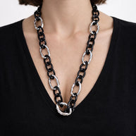 Collana catena maxi nera e argento maglia grossa lunga | Collana statement donna stile rock industrial urban chic