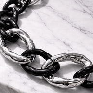 Collana catena maxi nera e argento maglia grossa lunga | Collana statement donna stile rock industrial urban chic
