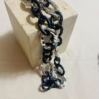 Collana catena maxi nera e argento maglia grossa lunga | Collana statement donna stile rock industrial urban chic
