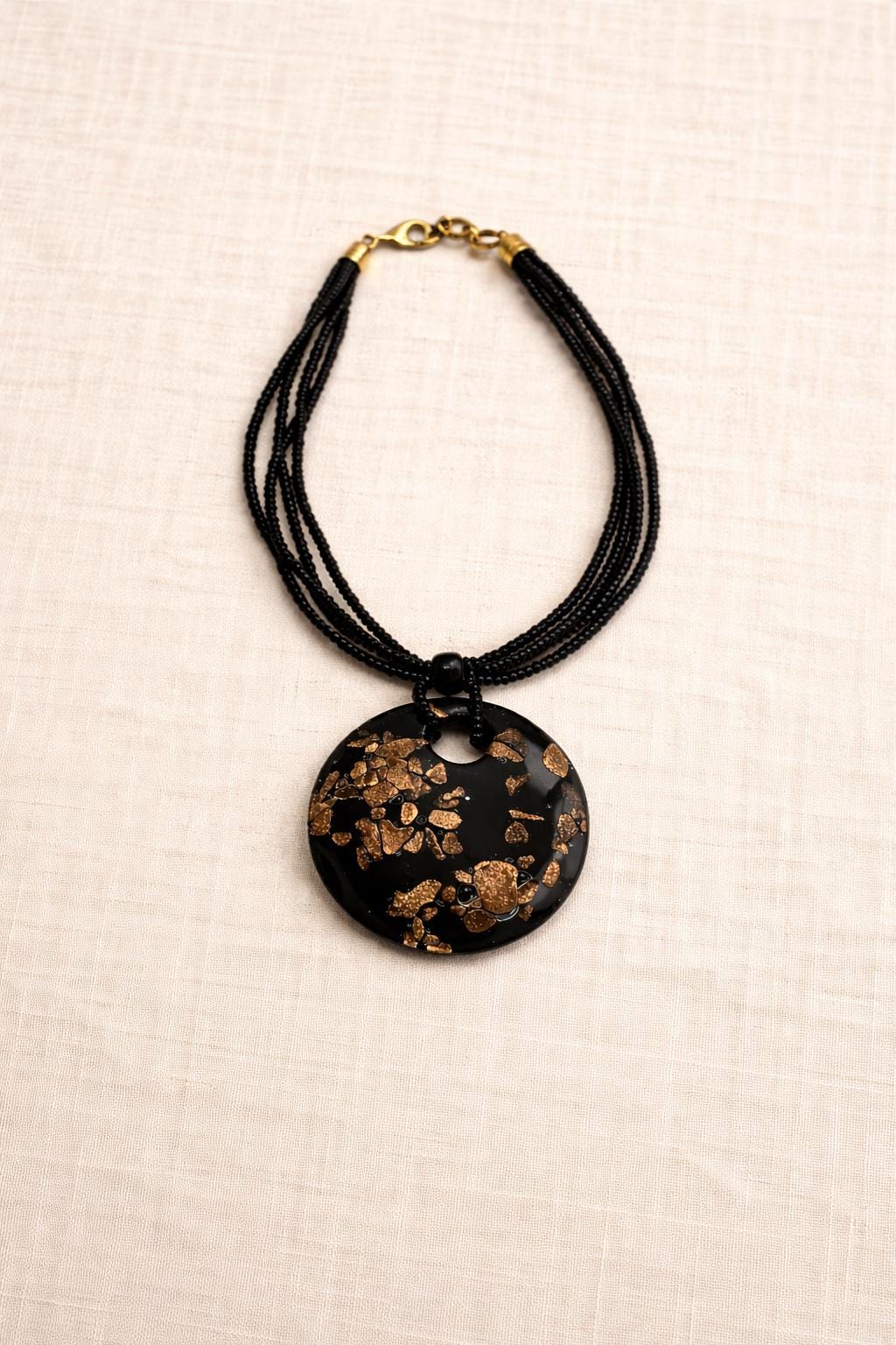 Collana in vetro di Murano oro e nero elegante | Collana donna da indossare tutti i giorni | Gioiello antiallergico