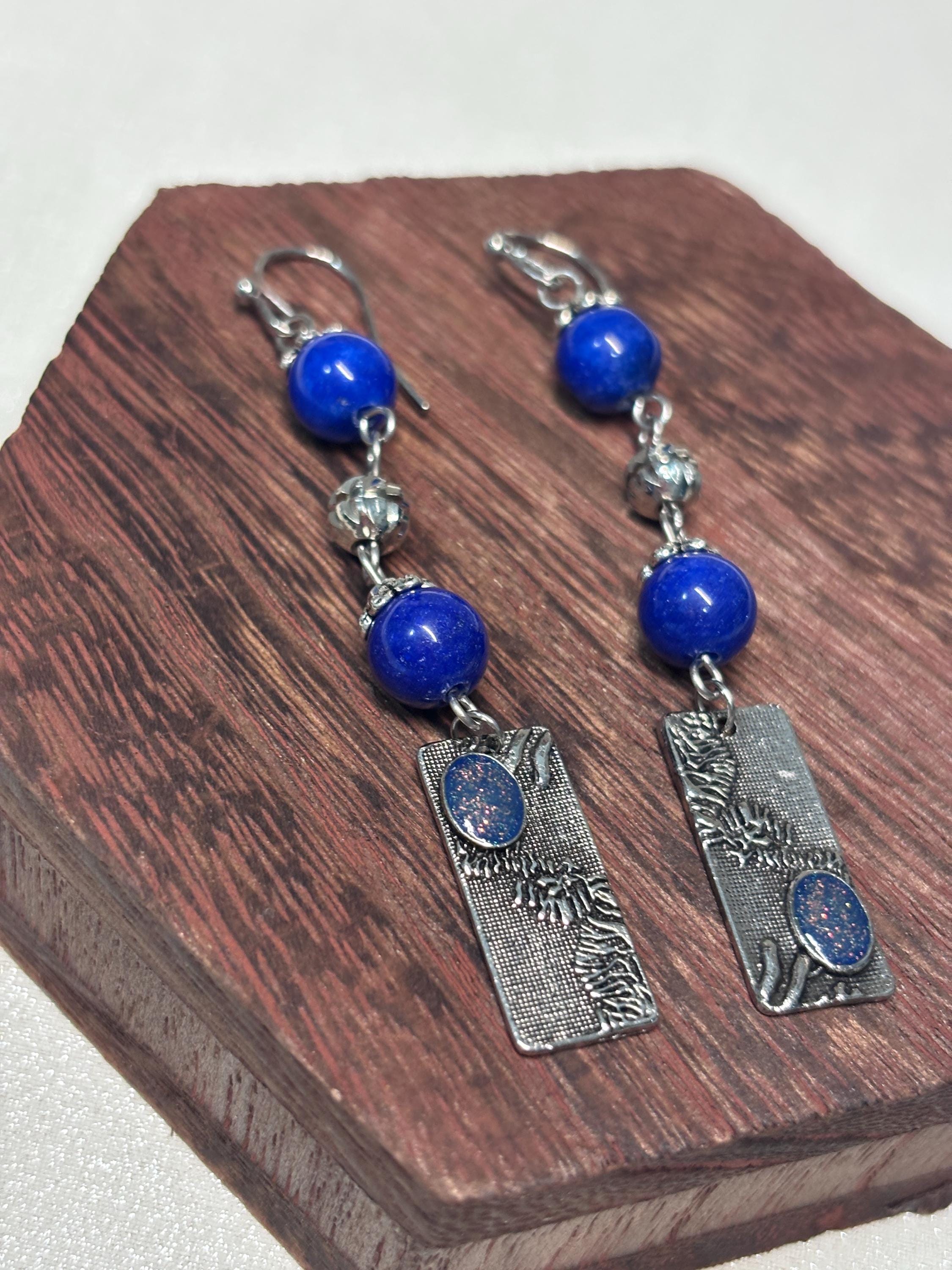 Orecchini boho blu pendenti con pietra | Orecchini lunghi artigianali in acciaio | Gioielli boho chic donna | Idea regalo donna