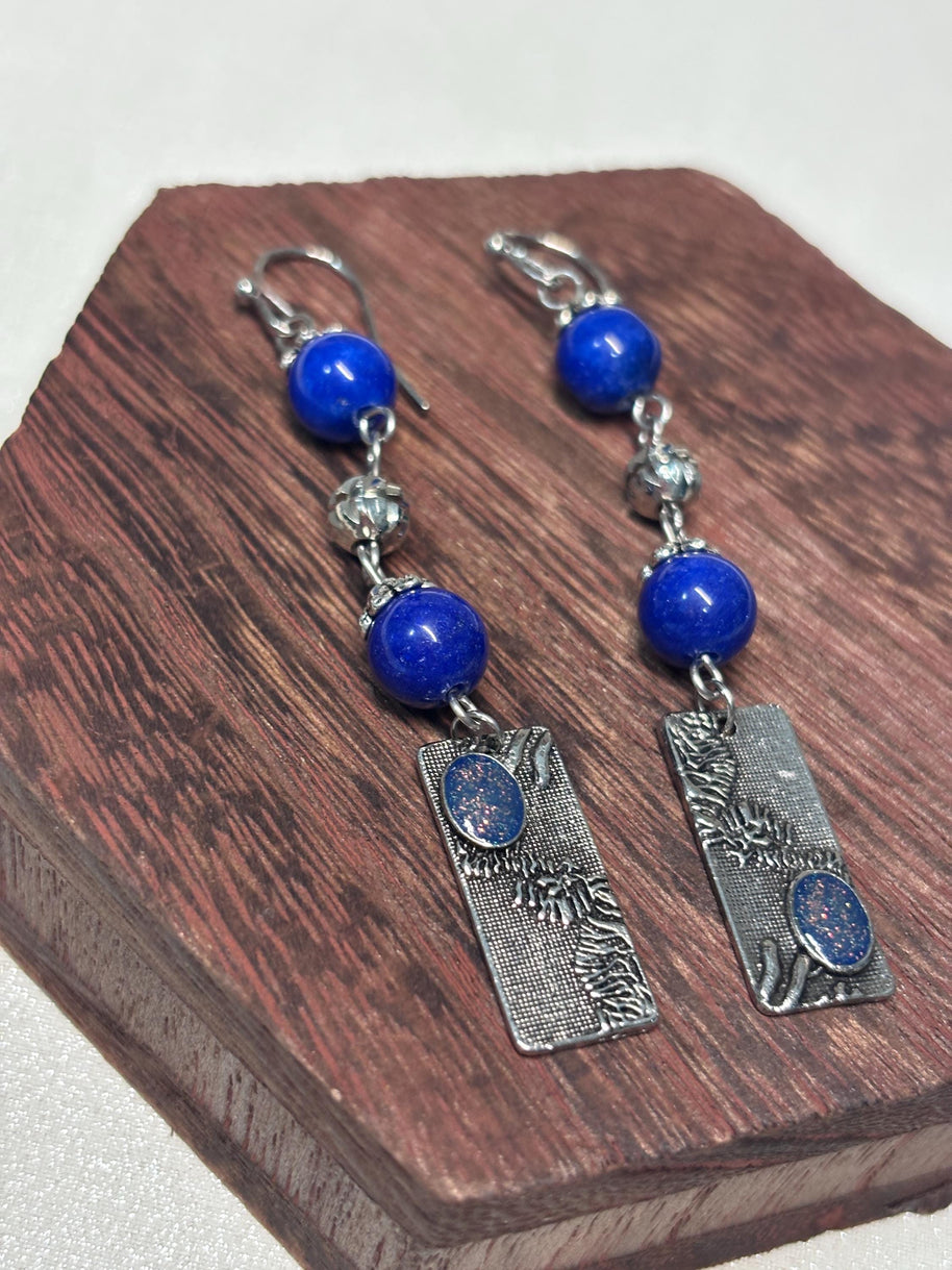 Orecchini boho blu pendenti con pietra | Orecchini lunghi artigianali in acciaio | Gioielli boho chic donna | Idea regalo donna
