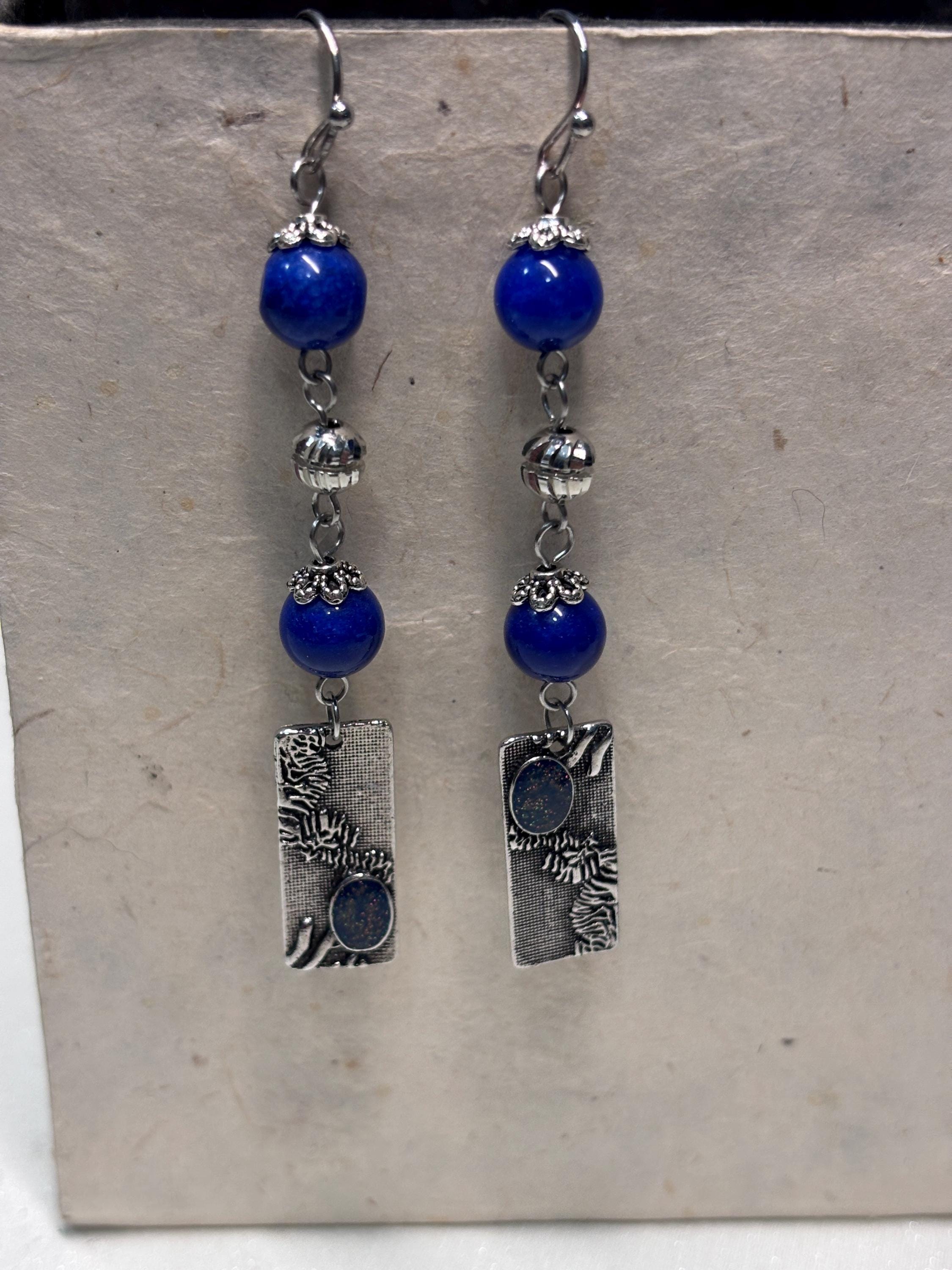 Orecchini boho blu pendenti con pietra | Orecchini lunghi artigianali in acciaio | Gioielli boho chic donna | Idea regalo donna