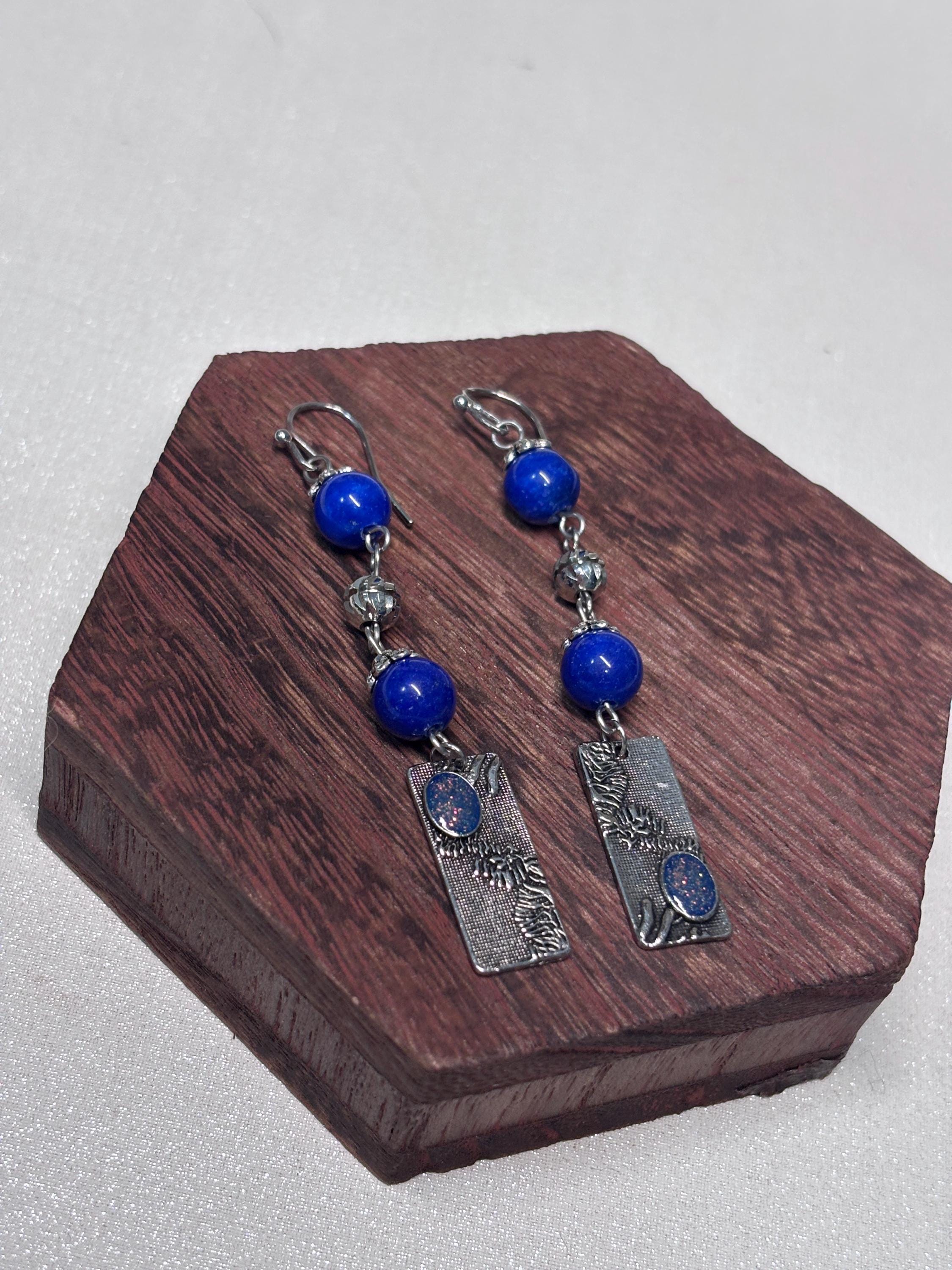 Orecchini boho blu pendenti con pietra | Orecchini lunghi artigianali in acciaio | Gioielli boho chic donna | Idea regalo donna