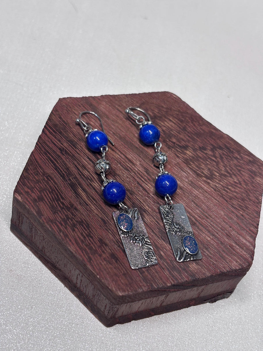 Orecchini boho blu pendenti con pietra | Orecchini lunghi artigianali in acciaio | Gioielli boho chic donna | Idea regalo donna