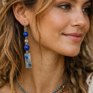 Orecchini boho blu pendenti con pietra | Orecchini lunghi artigianali in acciaio | Gioielli boho chic donna | Idea regalo donna