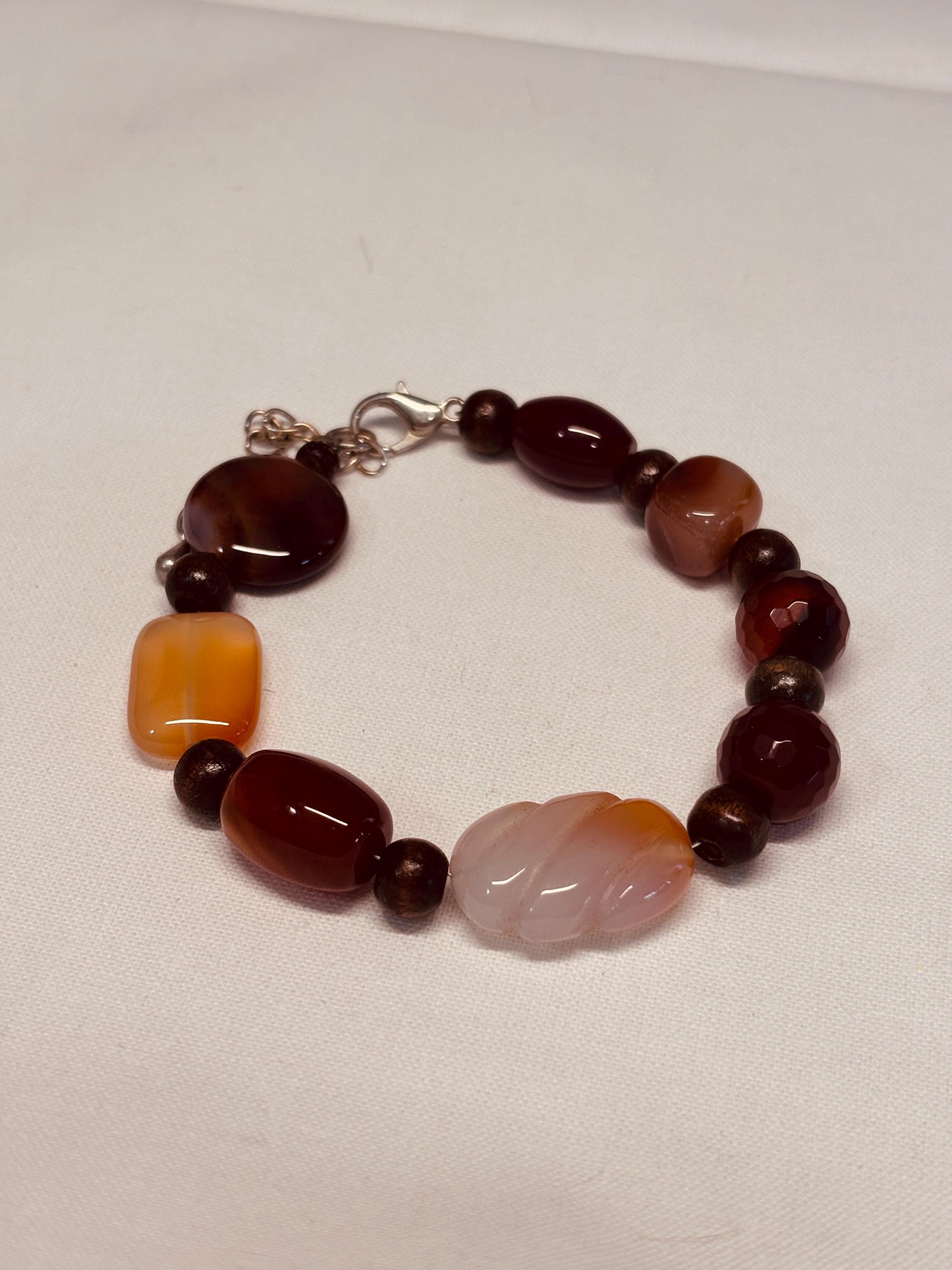 Bracciale in pietre dure naturali agata e corniola | Bracciale boho con perle naturali | Gioiello artigianale donna | Idea regalo