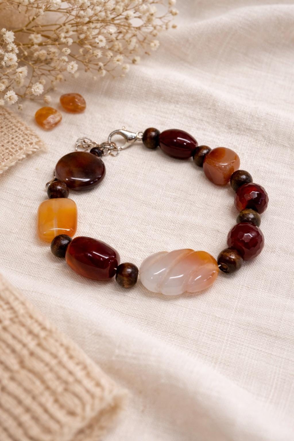Bracciale in pietre dure naturali agata e corniola | Bracciale boho con perle naturali | Gioiello artigianale donna | Idea regalo