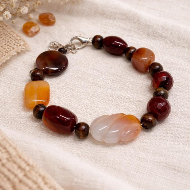 Bracciale in pietre dure naturali agata e corniola | Bracciale boho con perle naturali | Gioiello artigianale donna | Idea regalo