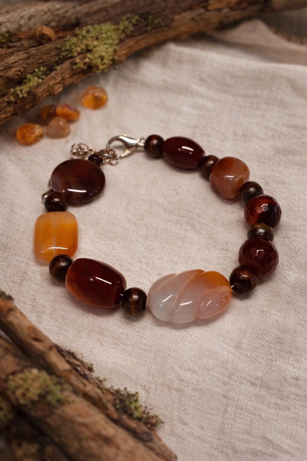 Bracciale in pietre dure naturali agata e corniola | Bracciale boho con perle naturali | Gioiello artigianale donna | Idea regalo