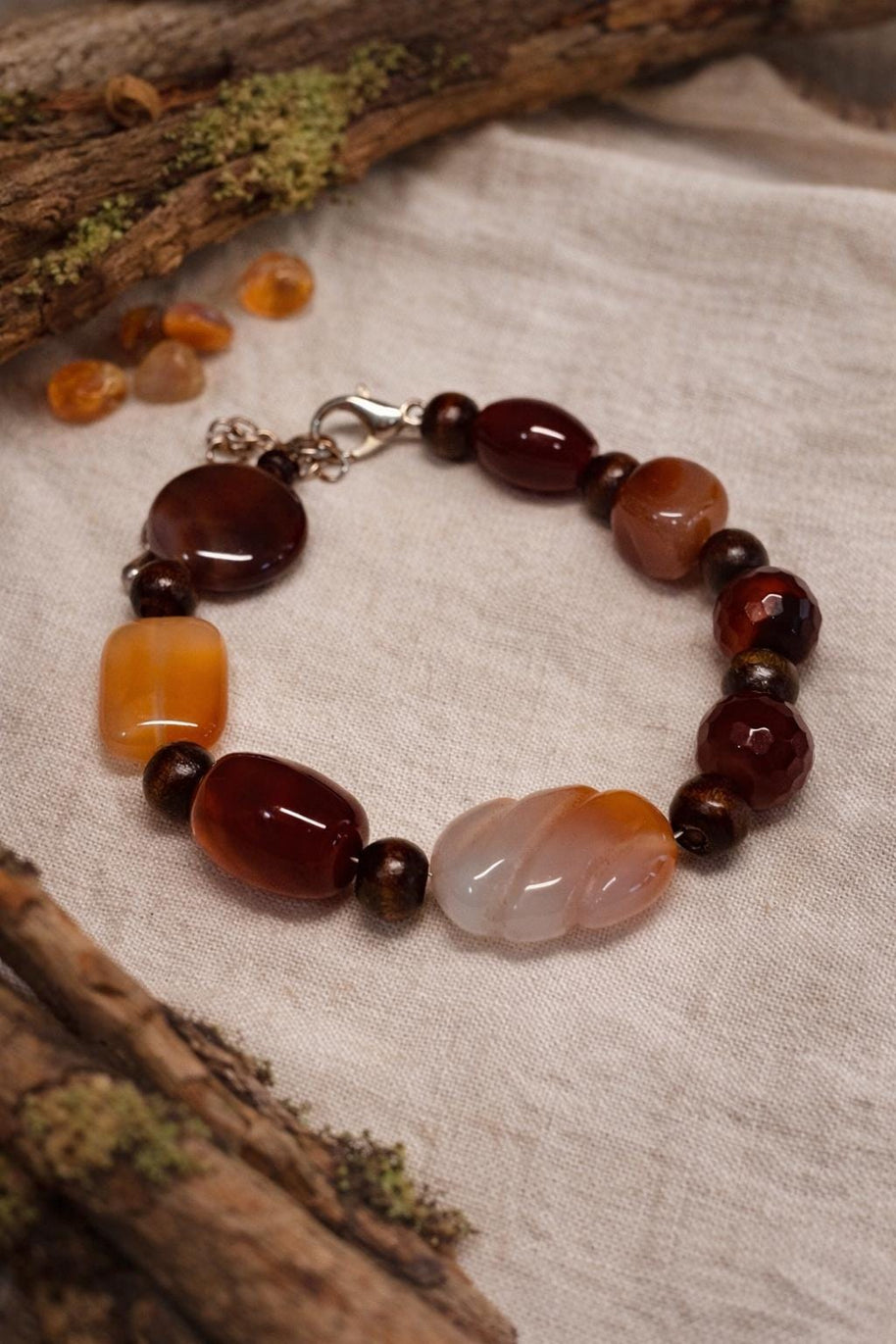 Bracciale in pietre dure naturali agata e corniola | Bracciale boho con perle naturali | Gioiello artigianale donna | Idea regalo