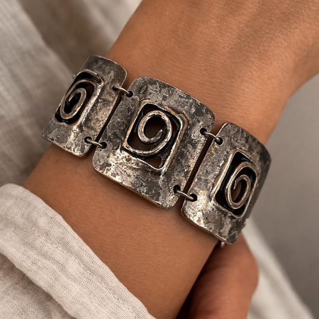 Bracciale vintage anni 70 argentato | Bracciale donna con maglie in metallo | Gioiello vintage retro