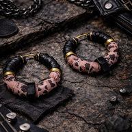 Orecchini a cerchio rock con bullone nero e stampa leopardata | Hoop earrings stile industrial | Orecchini acciaio antiallergico donna