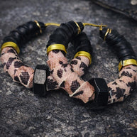 Orecchini a cerchio rock con bullone nero e stampa leopardata | Hoop earrings stile industrial | Orecchini acciaio antiallergico donna