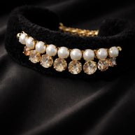 Collana girocollo in velluto nero con perle e cristalli champagne | Choker elegante donna | Collana glamour da sera | Idea regalo donna