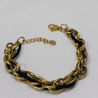 Bracciale catena oro con perline nere | Bracciale maglia larga acciaio inox | Bracciale elegante donna regolabile