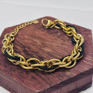 Bracciale catena oro con perline nere | Bracciale maglia larga acciaio inox | Bracciale elegante donna regolabile