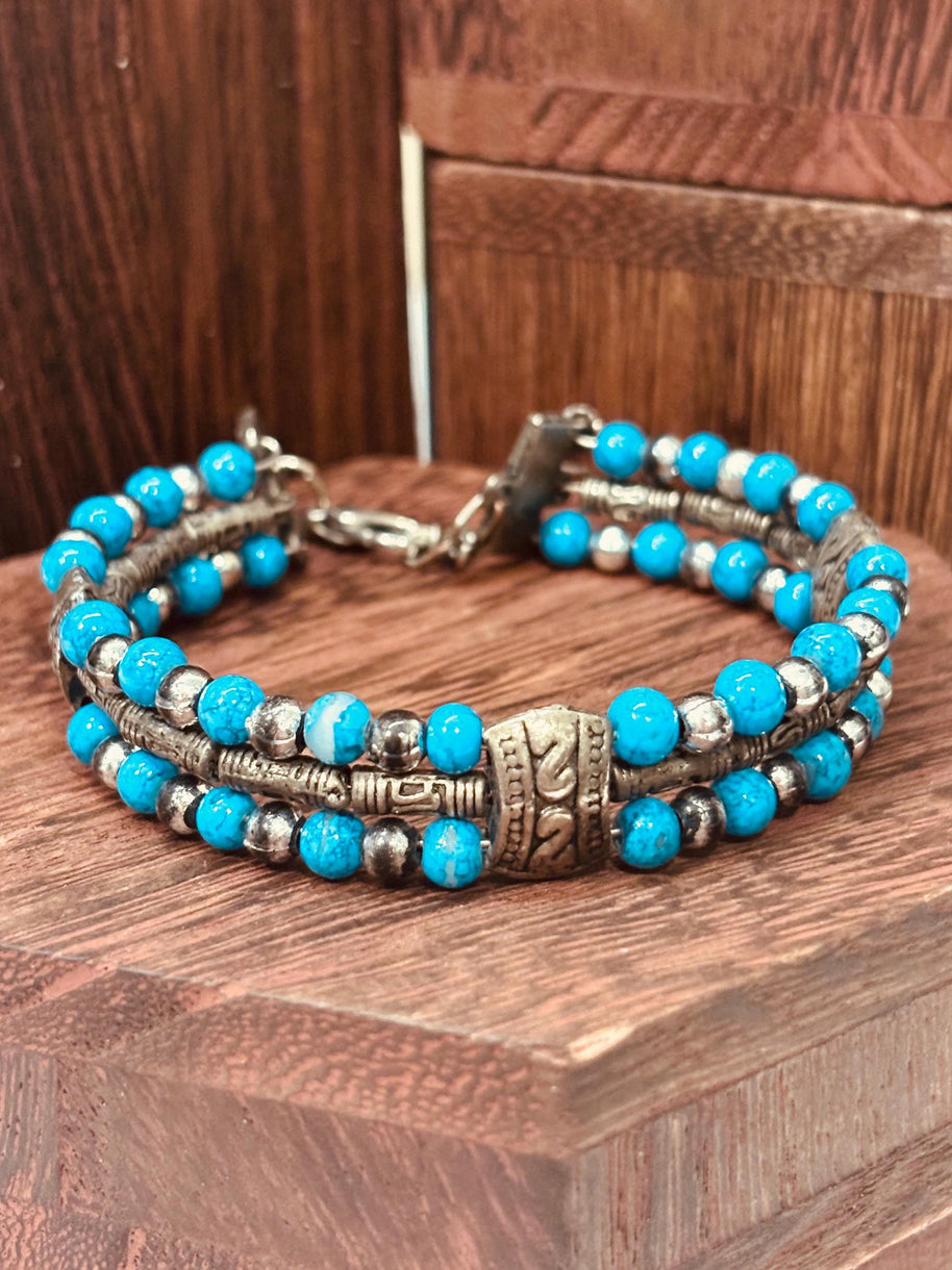 Bracciale uomo pietra turchese | Bracciale perline etnico boho | Gioiello uomo semirigido | Idea regalo uomo