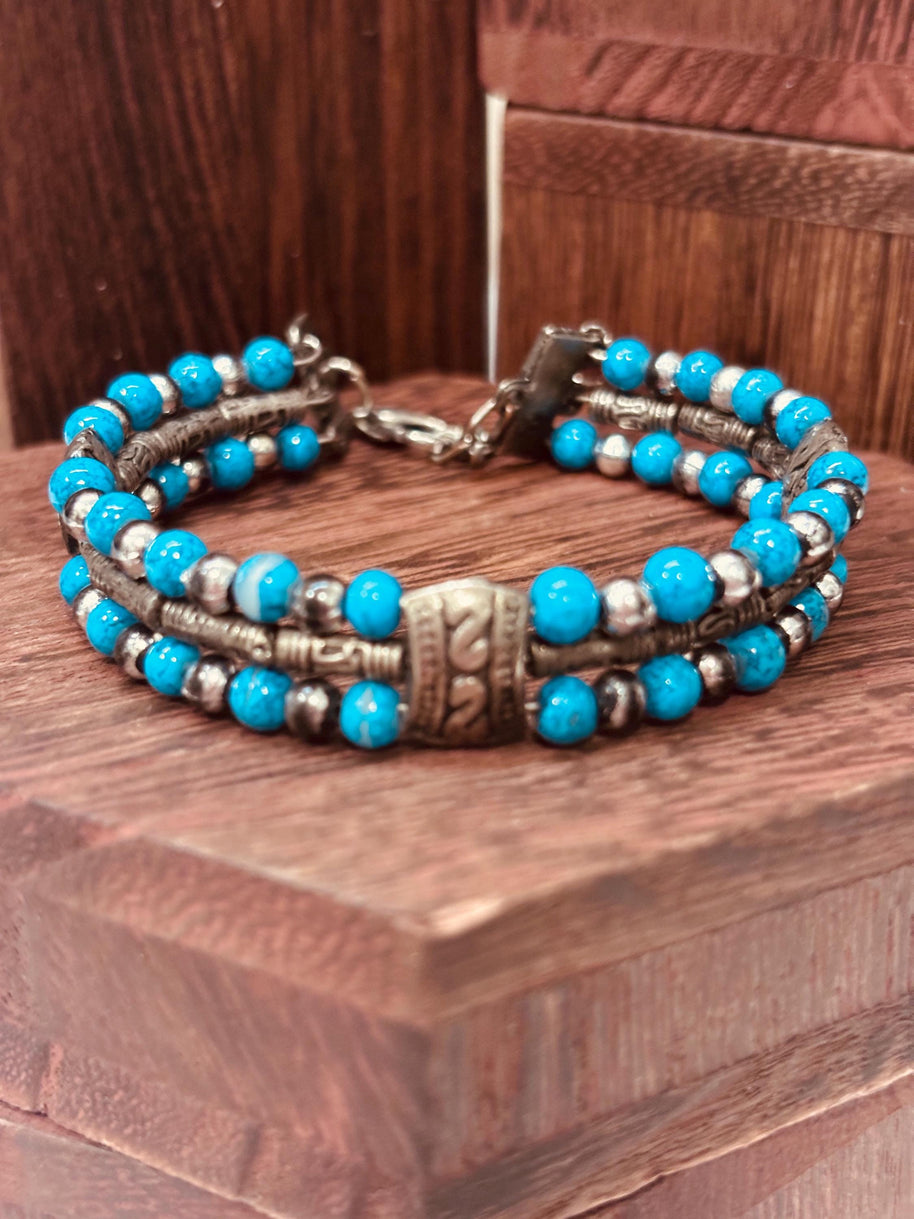 Bracciale uomo pietra turchese | Bracciale perline etnico boho | Gioiello uomo semirigido | Idea regalo uomo
