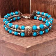 Bracciale uomo pietra turchese | Bracciale perline etnico boho | Gioiello uomo semirigido | Idea regalo uomo