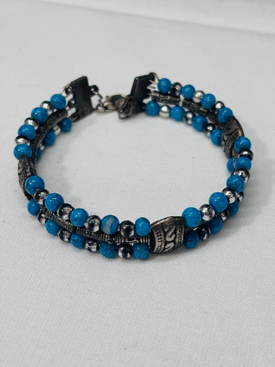 Bracciale uomo pietra turchese | Bracciale perline etnico boho | Gioiello uomo semirigido | Idea regalo uomo