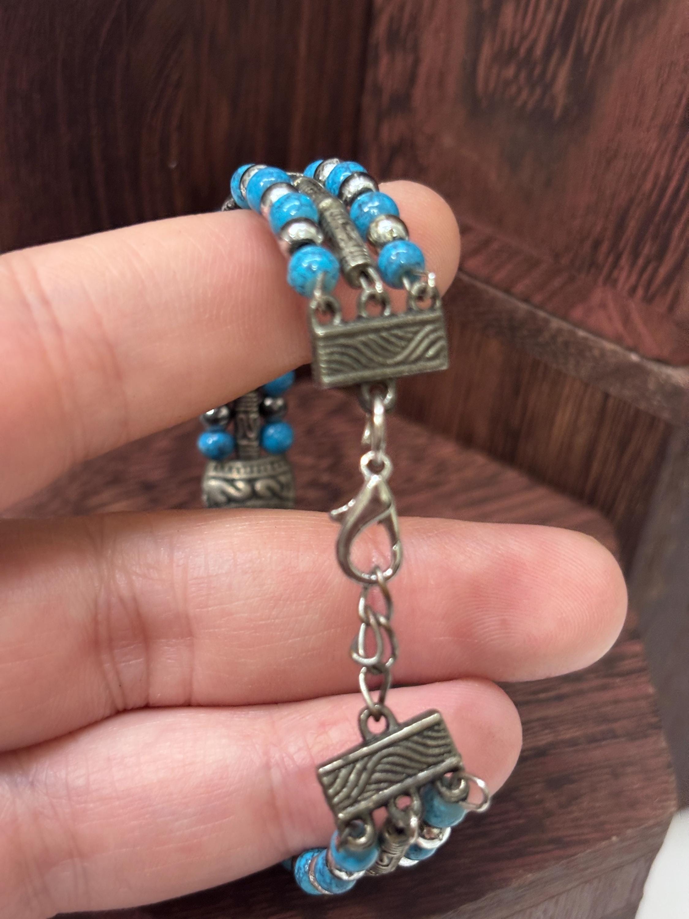 Bracciale uomo pietra turchese | Bracciale perline etnico boho | Gioiello uomo semirigido | Idea regalo uomo