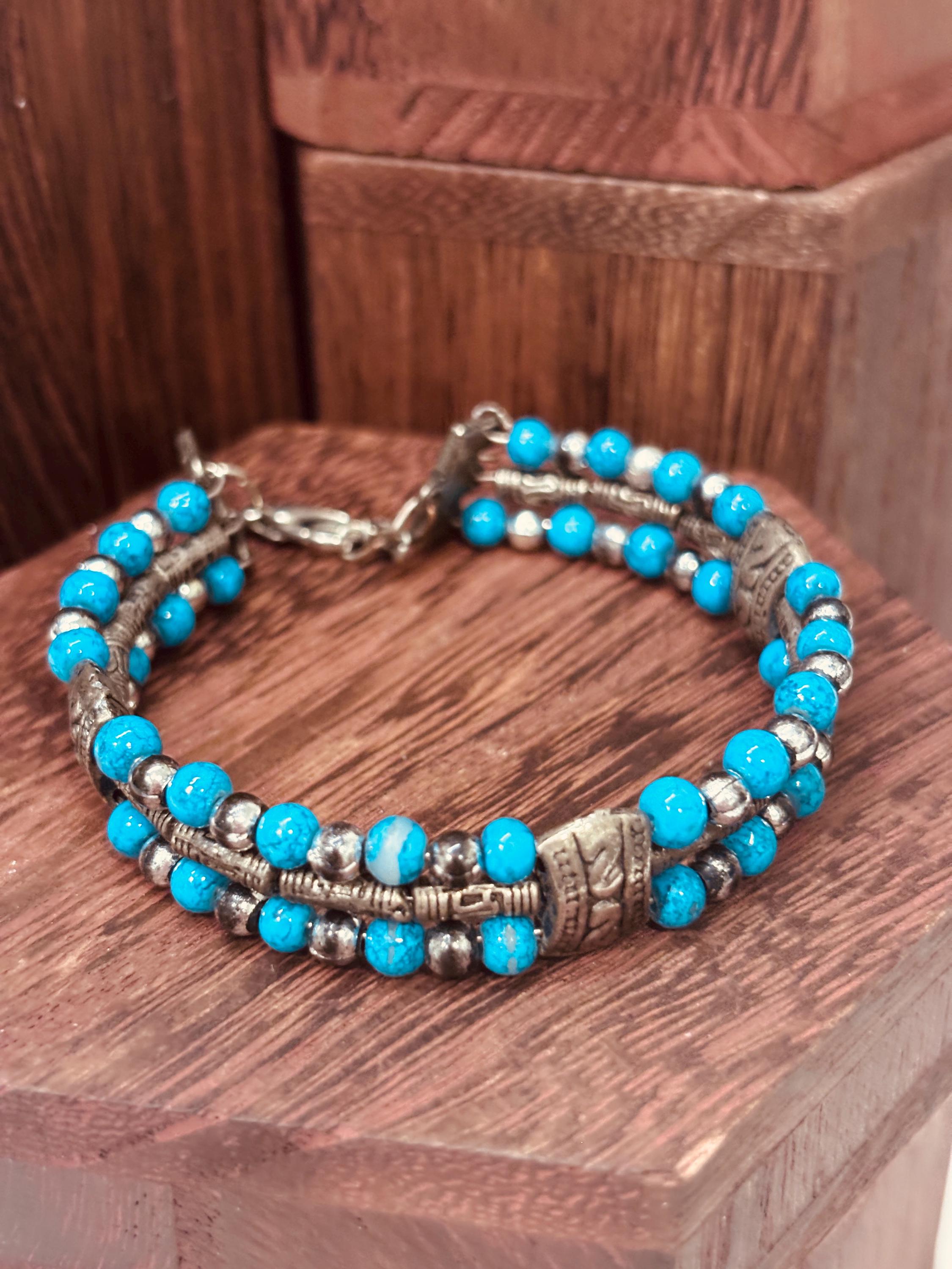 Bracciale uomo pietra turchese | Bracciale perline etnico boho | Gioiello uomo semirigido | Idea regalo uomo