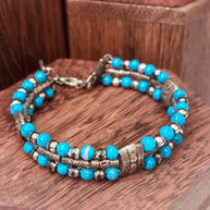 Bracciale uomo pietra turchese | Bracciale perline etnico boho | Gioiello uomo semirigido | Idea regalo uomo
