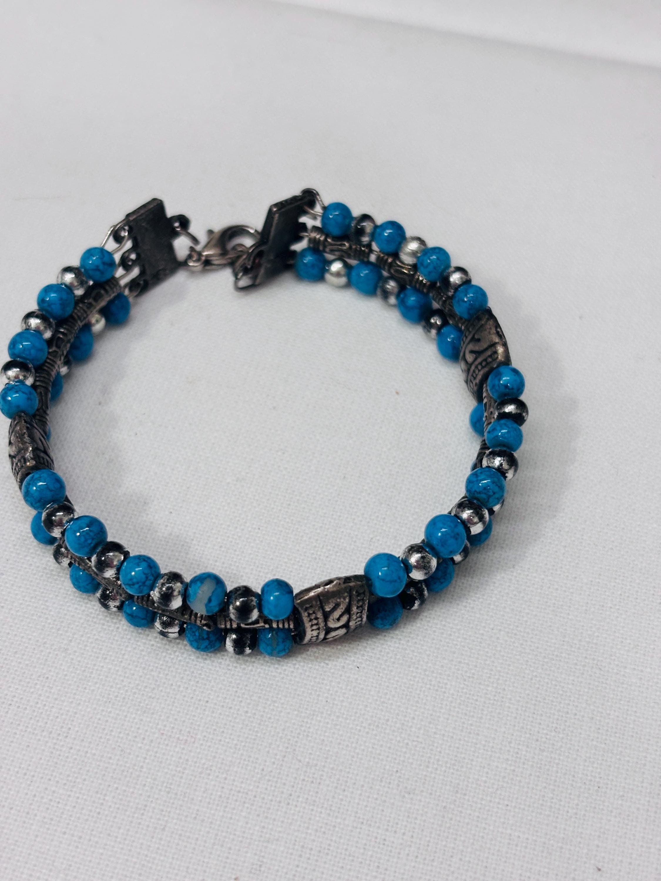 Bracciale uomo pietra turchese | Bracciale perline etnico boho | Gioiello uomo semirigido | Idea regalo uomo