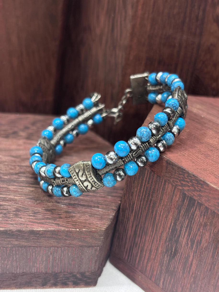 Bracciale uomo pietra turchese | Bracciale perline etnico boho | Gioiello uomo semirigido | Idea regalo uomo