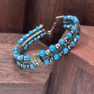 Bracciale uomo pietra turchese | Bracciale perline etnico boho | Gioiello uomo semirigido | Idea regalo uomo