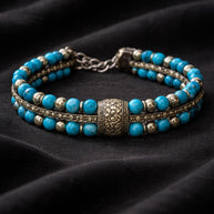 Bracciale uomo pietra turchese | Bracciale perline etnico boho | Gioiello uomo semirigido | Idea regalo uomo