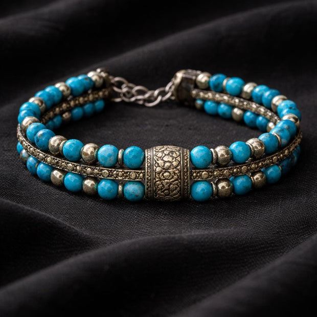 Bracciale uomo pietra turchese | Bracciale perline etnico boho | Gioiello uomo semirigido | Idea regalo uomo